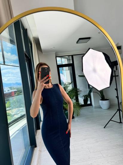 Likralı Sırtı Fermuarlı Kalem Jean Elbise