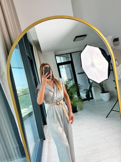 Gri Hasır Kemerli ithal Saten Tulum