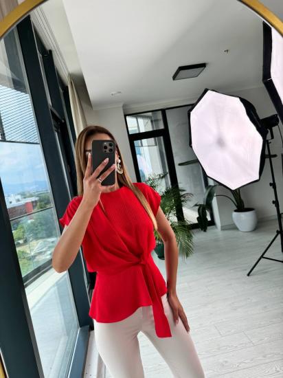 Kırmızı Aller Kuşak Detaylı Bluz