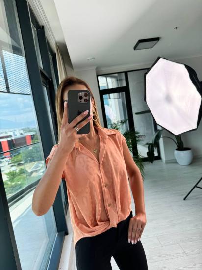 Somon Leopar Desen Önü Düğüm İpek Saten Bluz