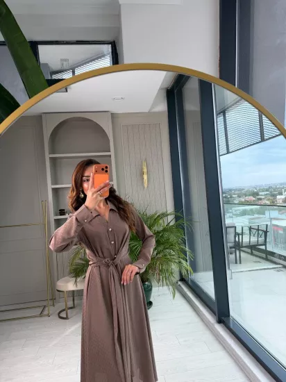 Vizon Bel Bağlama Detaylı Lüks Şifon Elbise