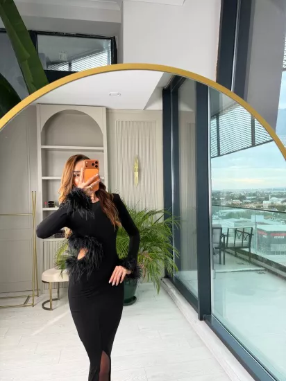 Tasarım Otriş Pencere Detaylı Likralı Kalem Elbise