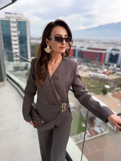 Tasarım Haki İthal Krep Kumaş Takım