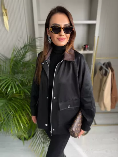 Siyah Astarlı Fitilli Yaka Ceket