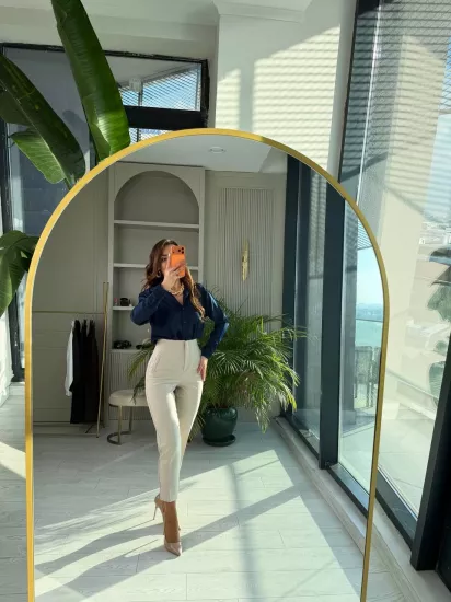 Bej Yüksek Bel Zara Kumaş Pantolon