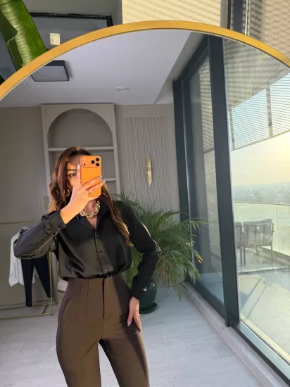 Siyah Tok Saten Zara Model Gömlek