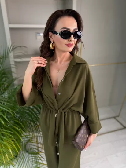 Haki Rengi İpekli Krep Kumaş Lüks Kalite Takım