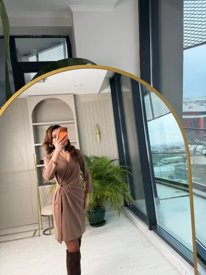 Vizon Kruvaze Bel Detaylı Double Krep Kumaş Elbise