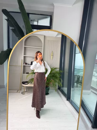 Kahverengi Puantiye Desenli Beli Lastikli Tok Pamuklu Saten Etek