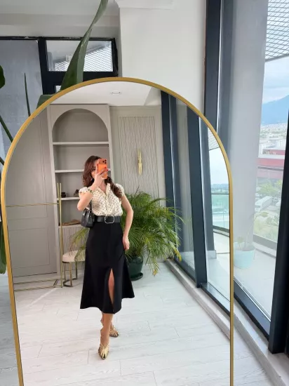 Siyah Kemerli Zara Model Puantiyeli Elbise