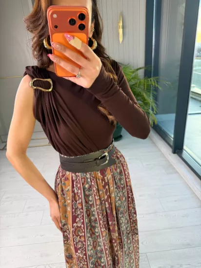 Kahverengi Tek Kol Zara Model Soft Touch Bodysuit Bluz