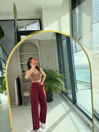 Bordo Zara Palazzo Kumaş Pantolon