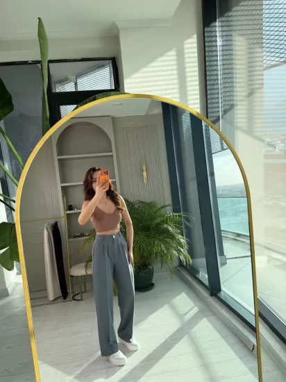 Gri Zara Palazzo Kumaş Pantolon