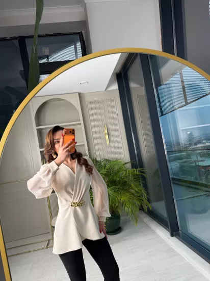 Bej Kolları Şifon Lüks Kalite Bluz