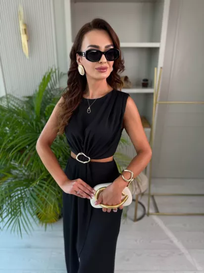 Bel Detaylı İpekli Krep Kumaş Zara Model Elbise