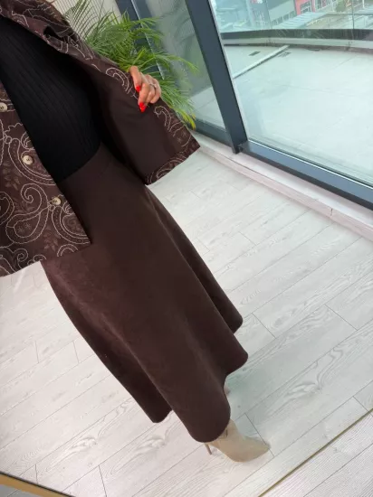 Kahverengi Nubuk Süet Çan Kesim Etek