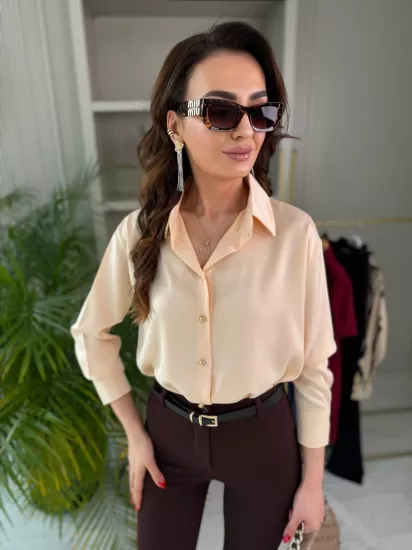 Bej Somon Gold Düğmeli Zra Marka Saten Gömlek