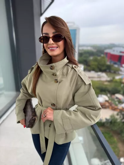 Haki Full Astarlı Zara Model Trençkot