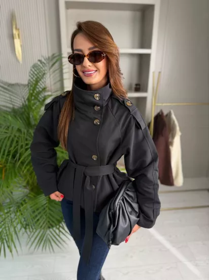 Siyah Full Astarlı Zara Model Trençkot