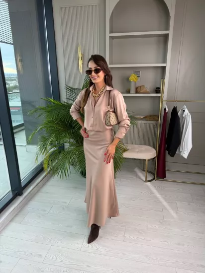 Vizon Zara Tok Saten Beli Lastikli Etek