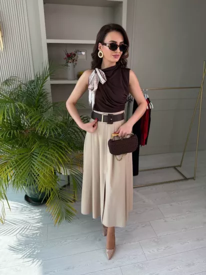 Bej Rengi Kemerli Lüks Kalite Etek