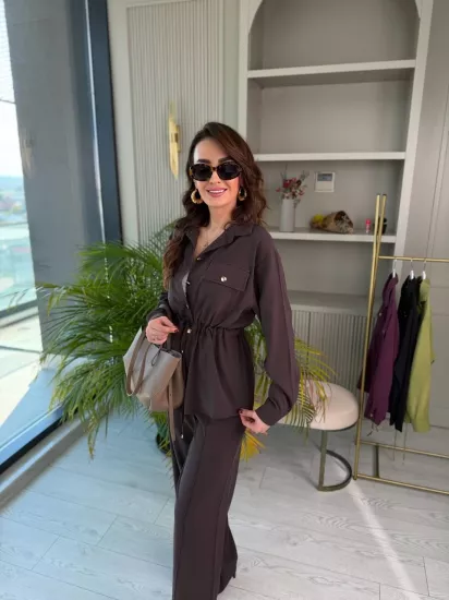 Kahverengi Premium Pamuklu Tensel Kumaş Pantolon Ceket Takım