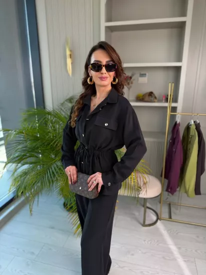 Siyah Premium Pamuklu Tensel Kumaş Pantolon Ceket Takım