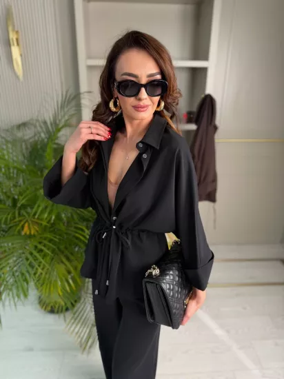 Siyah İpekli Krep Kumaş Lüks Kalite Takım