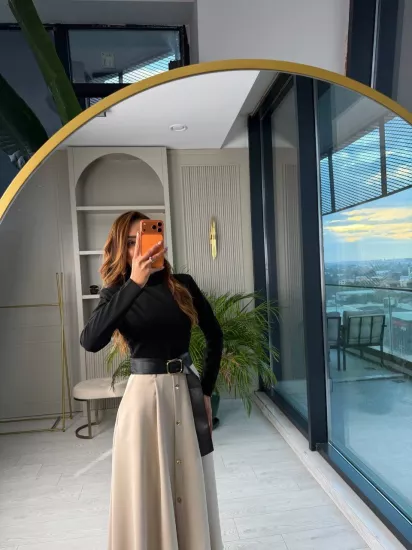 Zara Model Kemerli Cepli Krep Kumaş Midi Boy Elbise