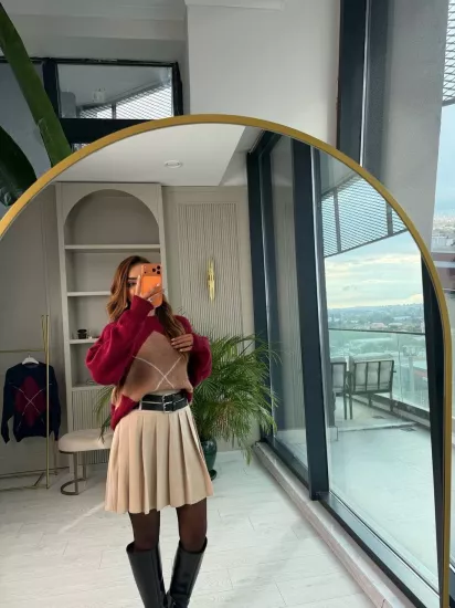 Bordo Zemin Camel Desenli Kazak