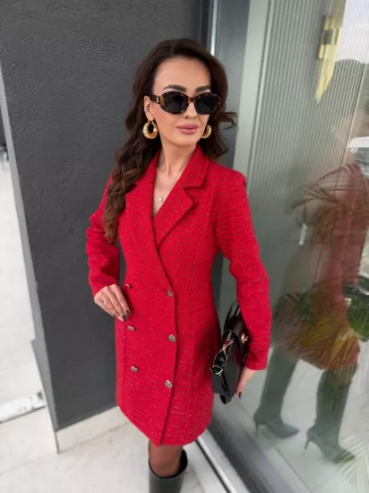 Kırmızı Premium Tuvid Kumaş Ceket Elbise