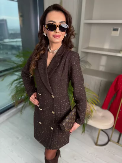 Kahverengi Premium Tuvid Kumaş Ceket Elbise