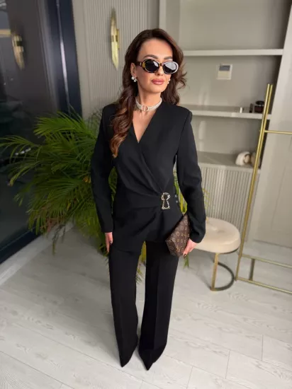 Tasarım Siyah İthal Krep Kumaş Takım