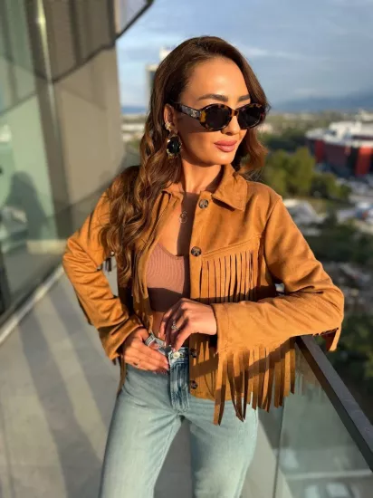 Taba Püsküllü Nubuk Süet Ceket