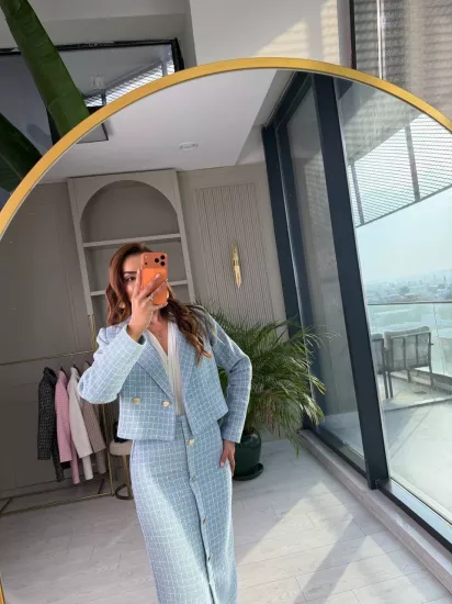 Mavi Lüks Kalite Etek Ceket Tuvid Takım