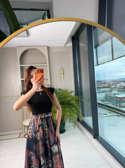 Etek Kısmı Şifon Astarlı Kemerli Elbise