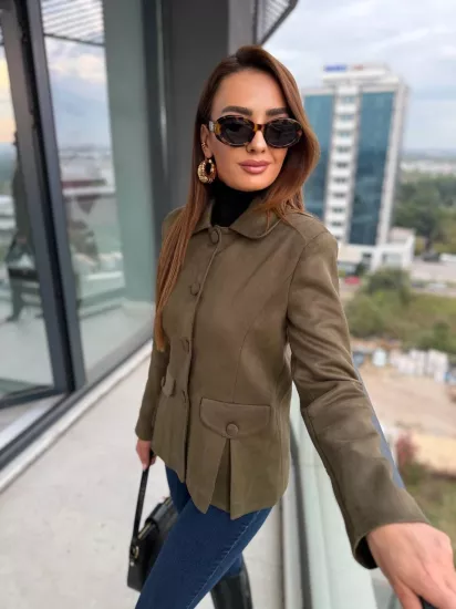 Haki Vatkalı Astarlı Premium Nubuk Süet Ceket