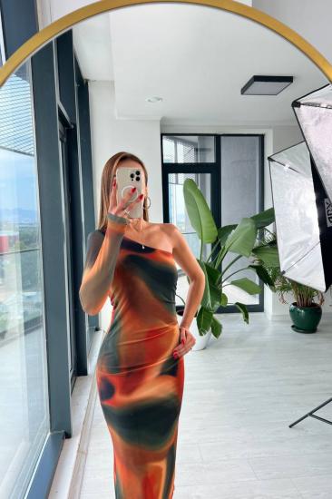 Tek Kol Tasarım Astarlı Tül Elbise