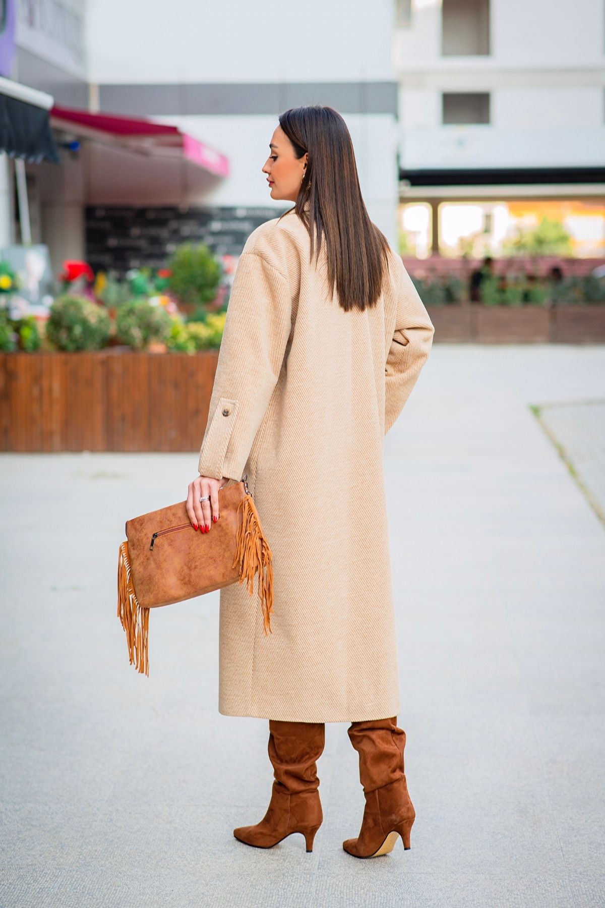Oversize Camel Kol Detaylı Standart Kaban