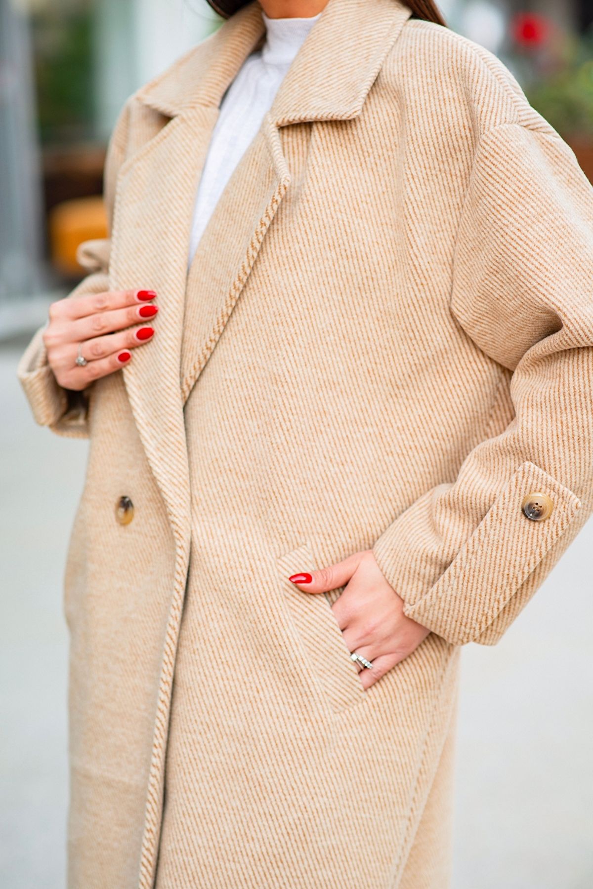 Oversize Camel Kol Detaylı Standart Kaban