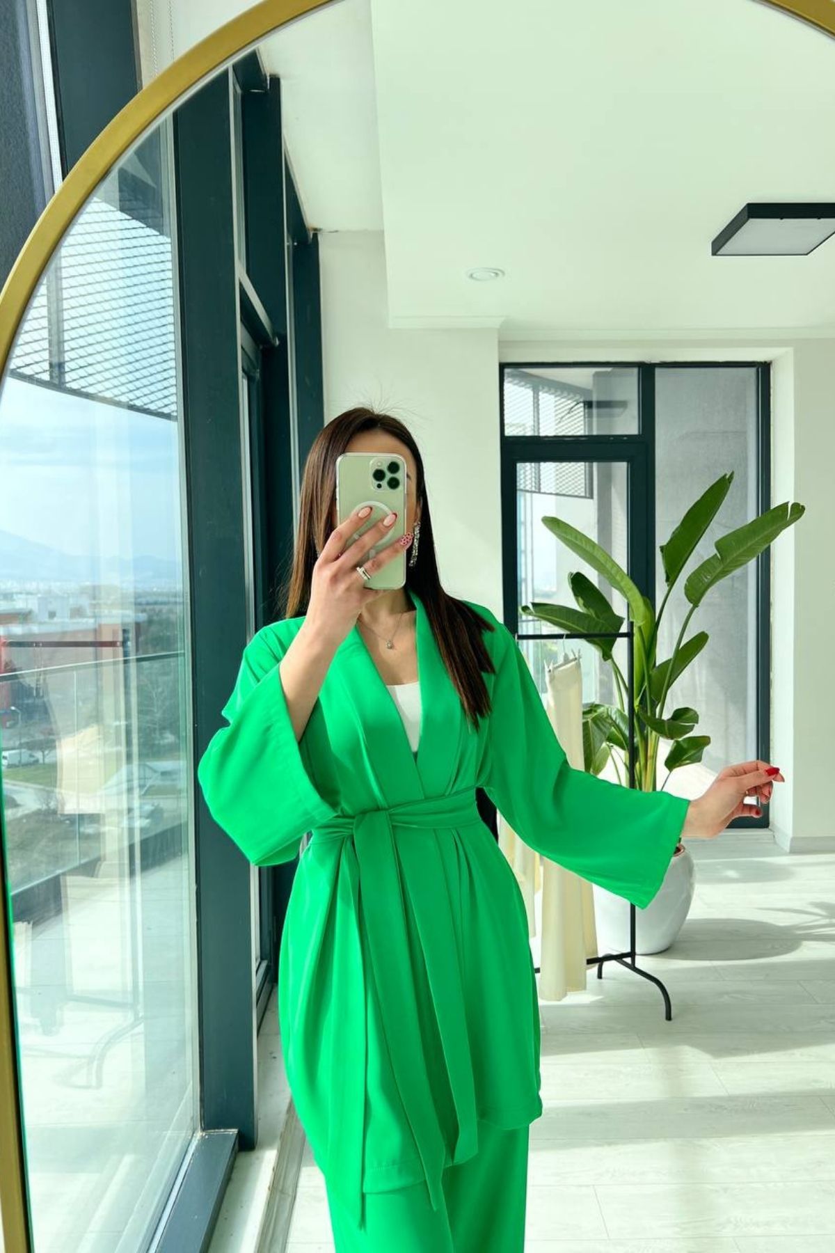 Çimen Yeşili Kimono Takım