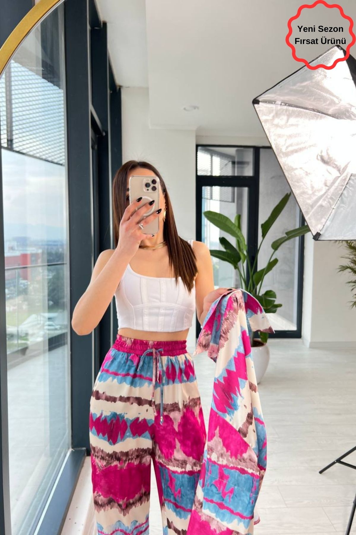 Fuşya Batik Desen Lüks Kalite Saten Takım