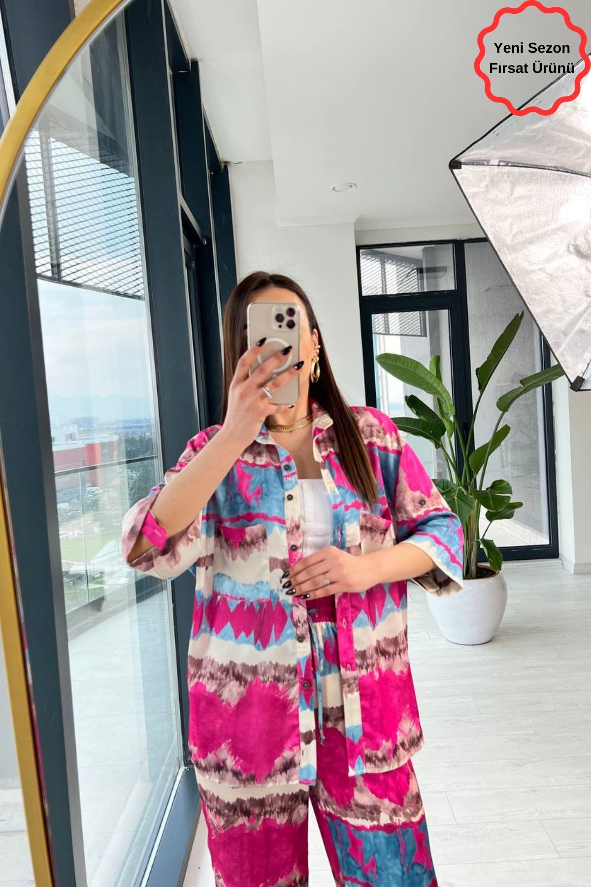Fuşya Batik Desen Lüks Kalite Saten Takım