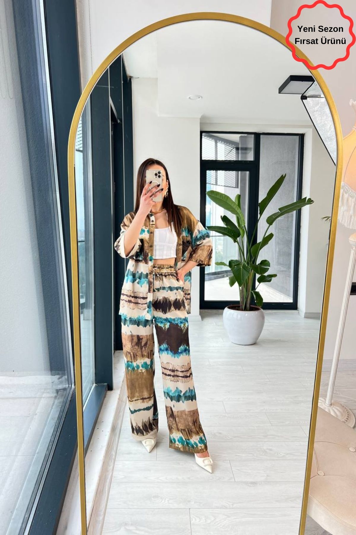 Mavi Batik Desen Lüks Kalite Saten Takım
