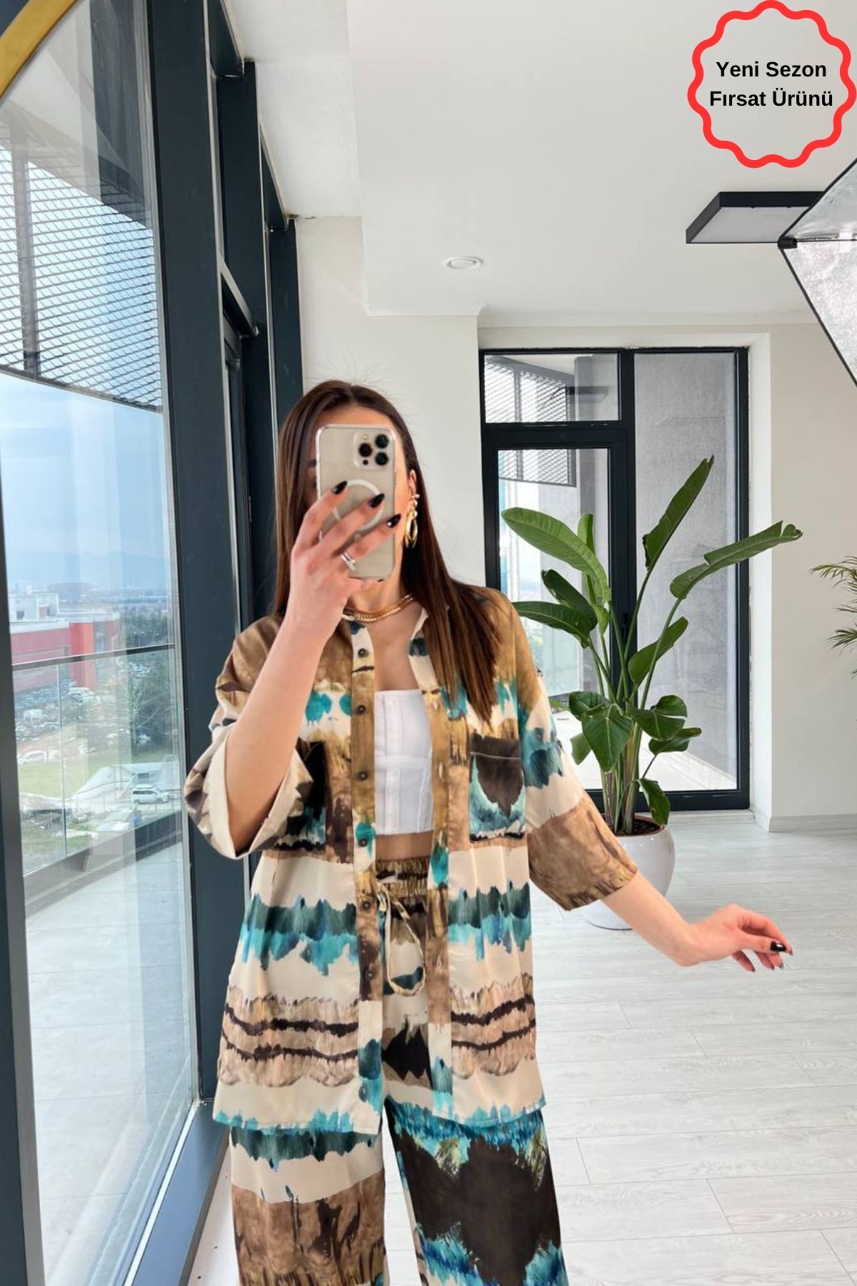 Mavi Batik Desen Lüks Kalite Saten Takım