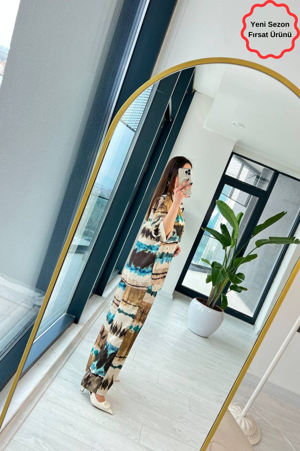 Mavi Batik Desen Lüks Kalite Saten Takım