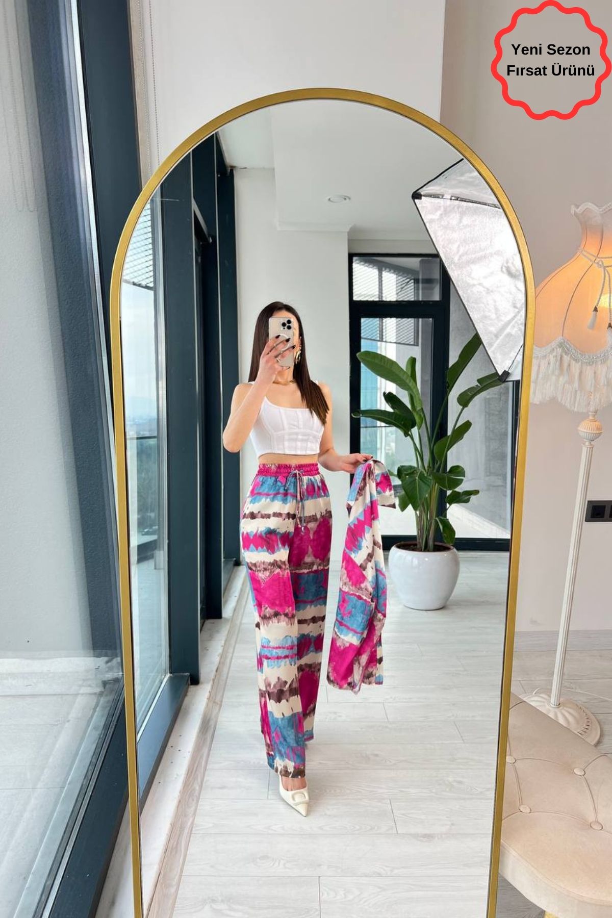 Fuşya Batik Desen Lüks Kalite Saten Takım
