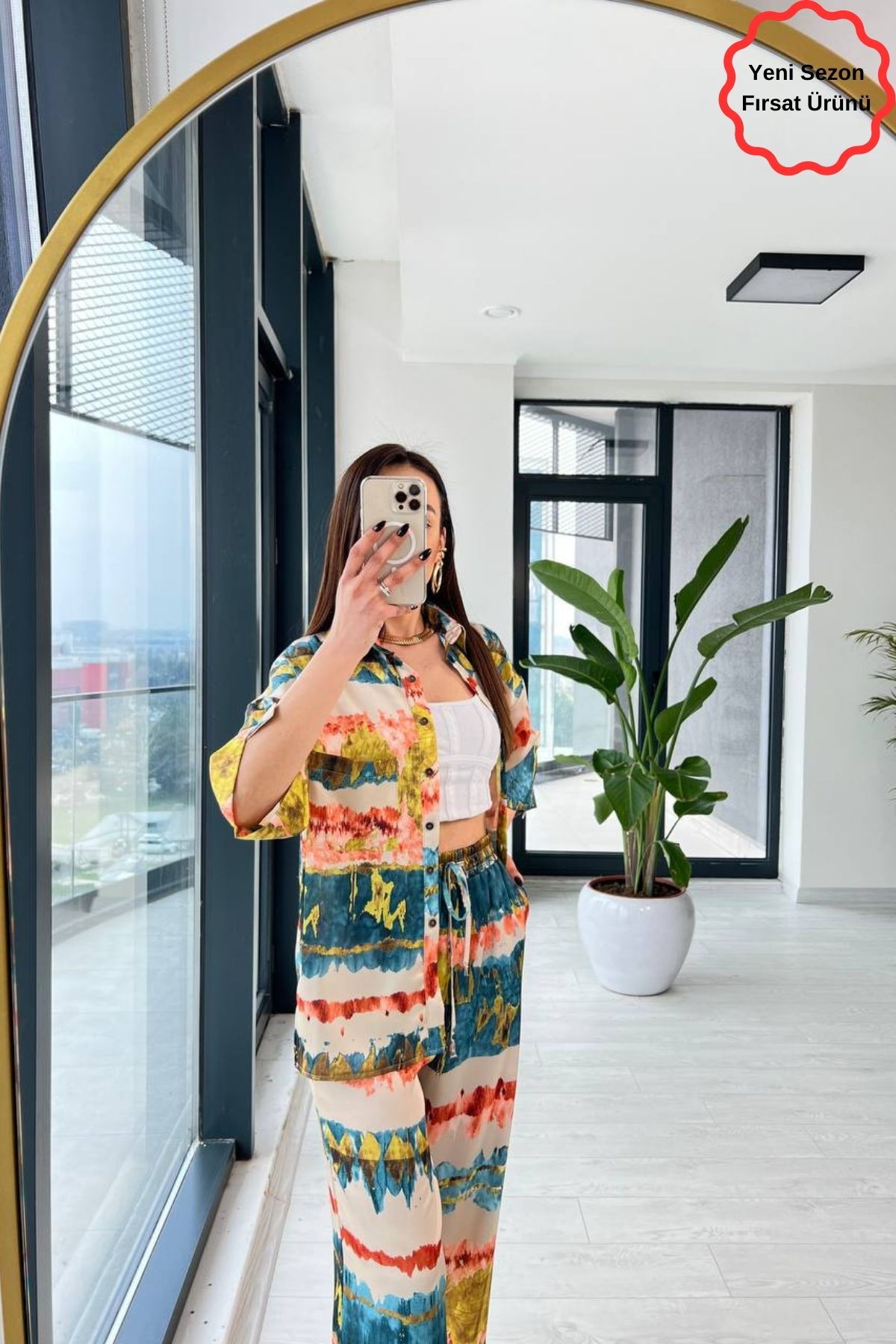 Yağ Yeşili Batik Desen Lüks Kalite Saten Takım