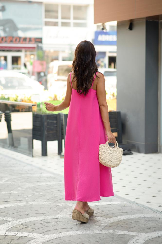 Pembe%20Askılı%20Tensel%20Kumaş%20Elbise