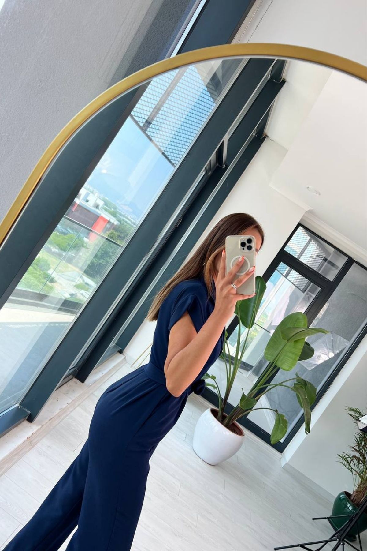 Lacivert%20Gold%20Düğme%20Detaylı%20ipekli%20Krep%20Tulum